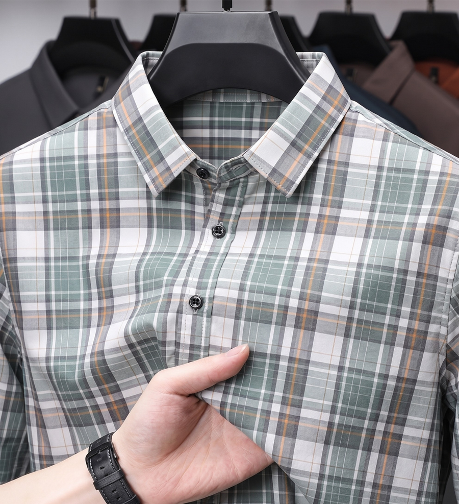 Men’s Green Check Cotton Blend Shirt