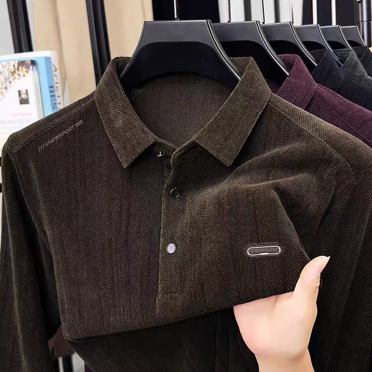 Men’s Dark Brown Textured Polo Shirt