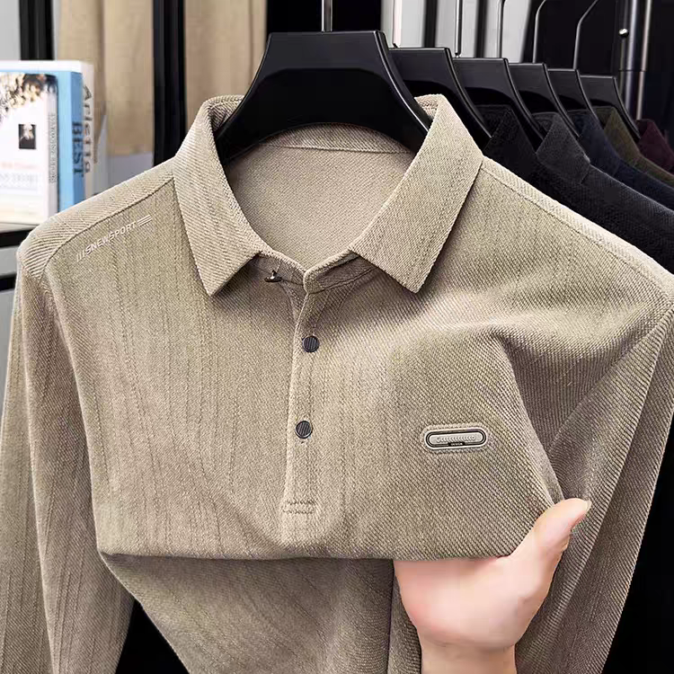 Men’s Beige Textured Polo Shirt