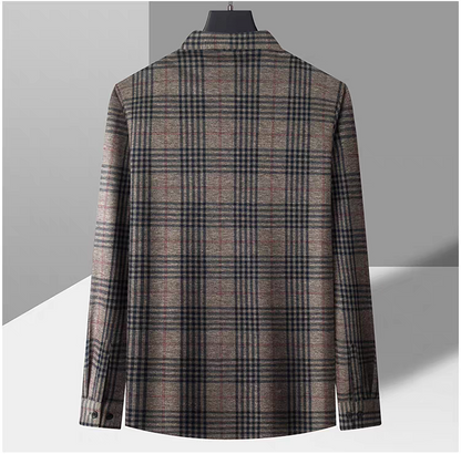 Sebigi brown check full sleeve shirt for men displayed on hanger back view