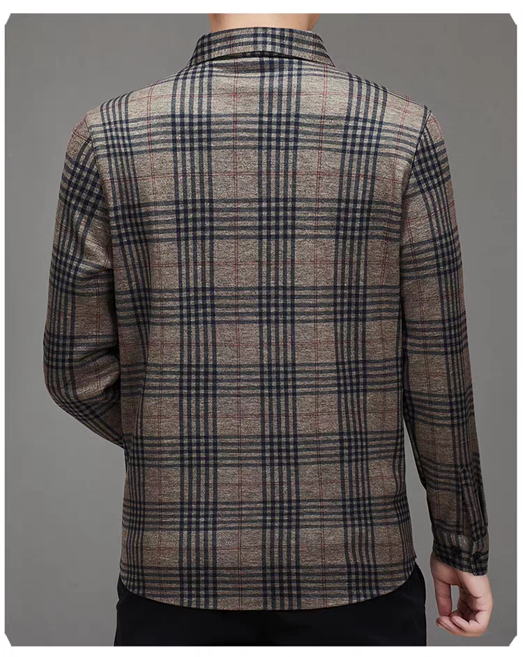 Back view of Sebigi men’s brown check imported stretch full sleeve shirt