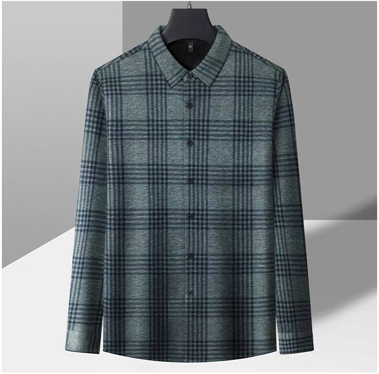 Sebigi dark green check full sleeve imported stretch shirt for men displayed on hanger
