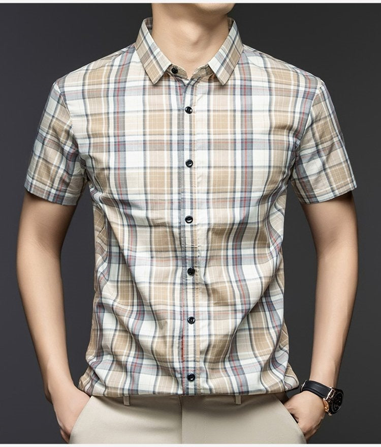 Sebigi men’s beige and white check cotton blend shirt styled for casual wear
