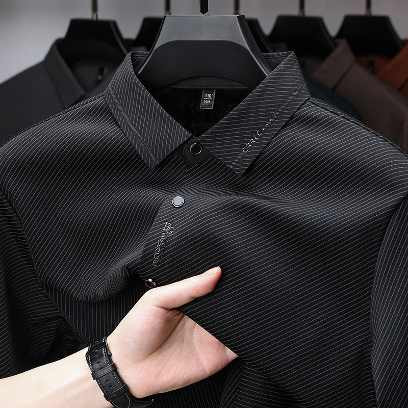 Sebigi men’s black diagonal stripe imported stretch shirt displayed in a premium box