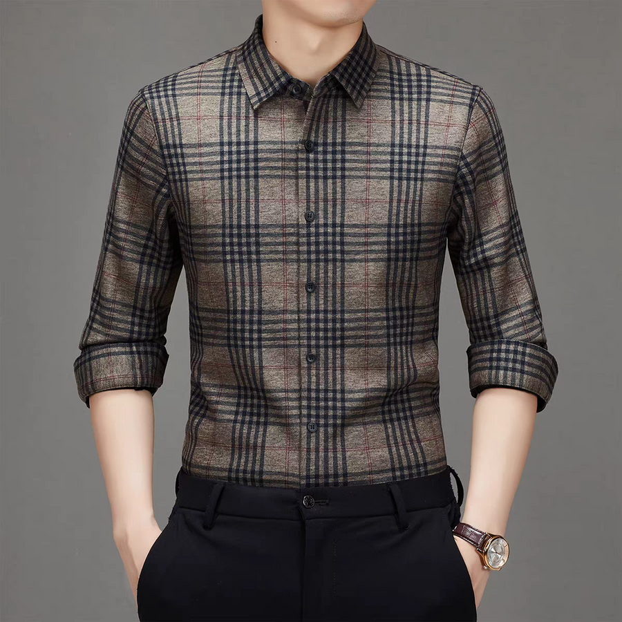 Men’s Brown Check Stretch Shirt