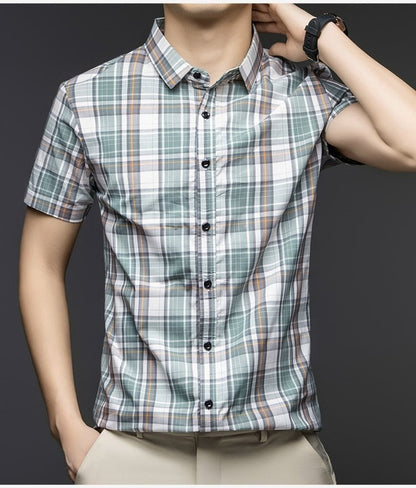 Sebigi men’s green and white check cotton blend shirt styled for casual wear